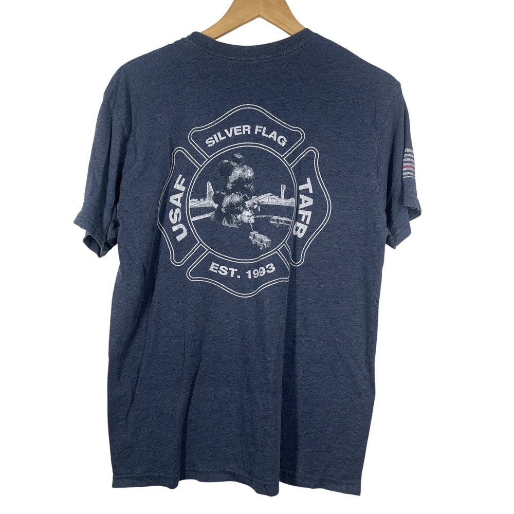 USAF Silver Flag TAFB Fire Protection Graphic T-Shirt Blue Mens Medium